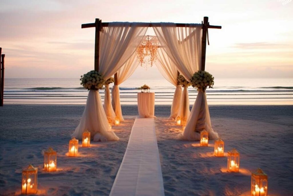 A beach wedding reception featuring affordable ideas for creating a blissful celebration on a budget.